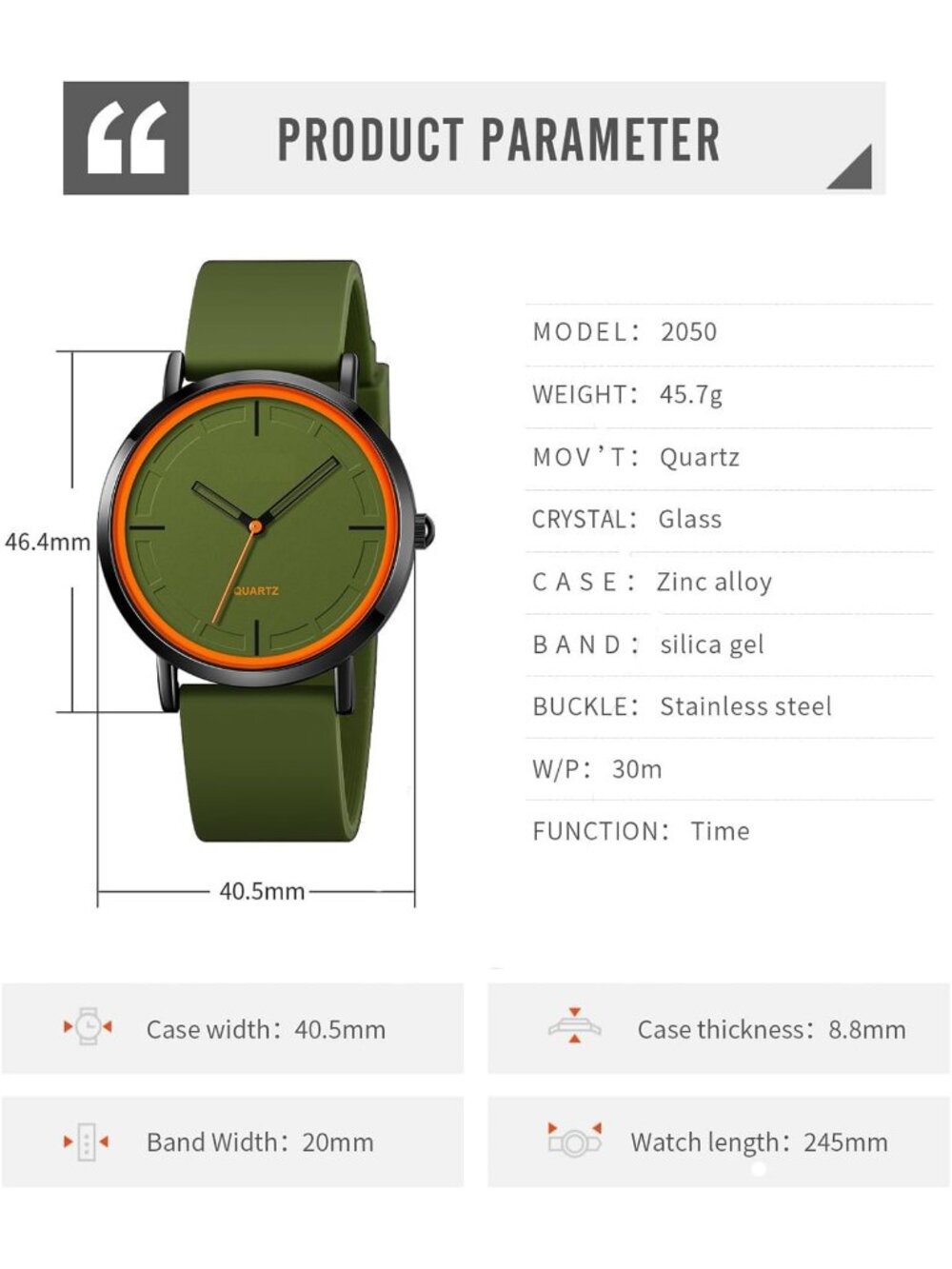 Unisex Green Fashion Simple Analog Quartz Silicone Strap Waterproof Wrist Watch - Picture 5 of 6